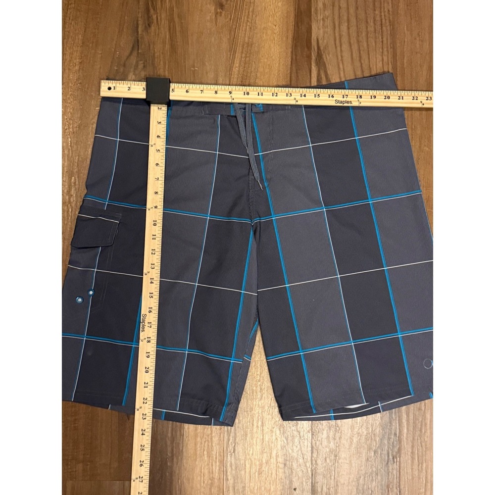 Ocean Pacific OP Board Shorts Mens 38 Grey Blue Plaid OPFlex 4-Way Stretch Swim - Picture 2 of 10